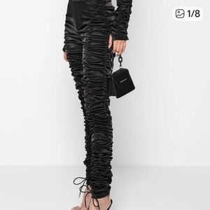 NWT DOSE Black faux leather Ruched Pants size S